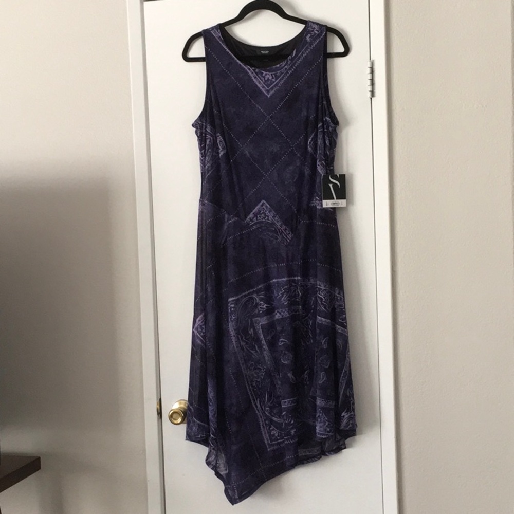 Simply Vera VeraWang handkerchief dress, purple batik Sz L